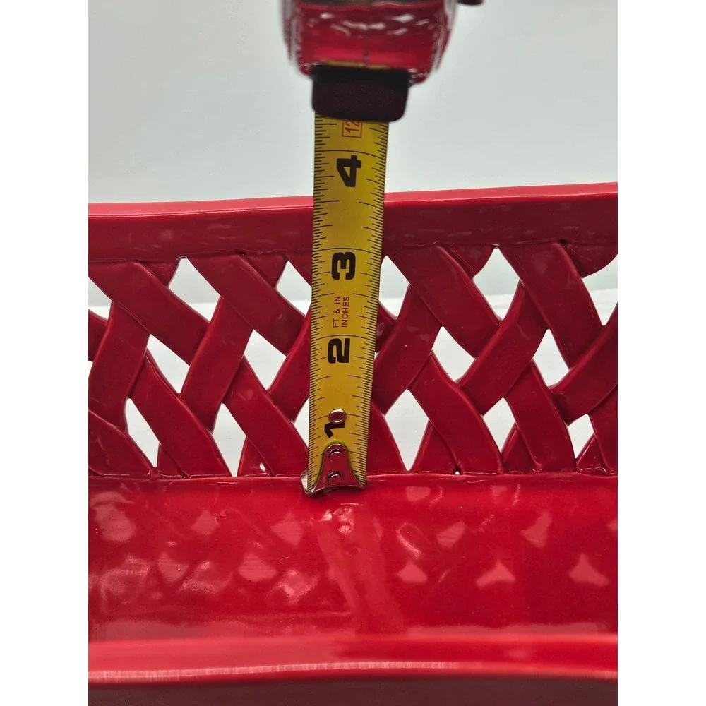 Grace's Pantry Red Ceramic Hand Woven Lattice Basket with Handles 9x6